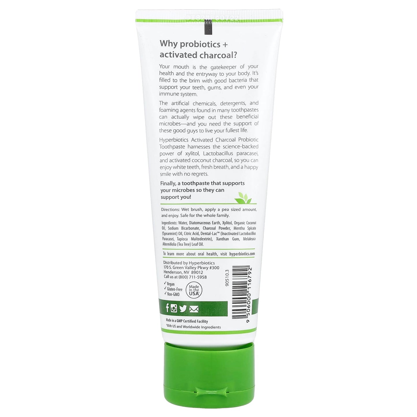 Activated Charcoal Probiotic Toothpaste for Fresh Breath & Whiter Teeth - Hyperbiotics, Spearmint - Image 2