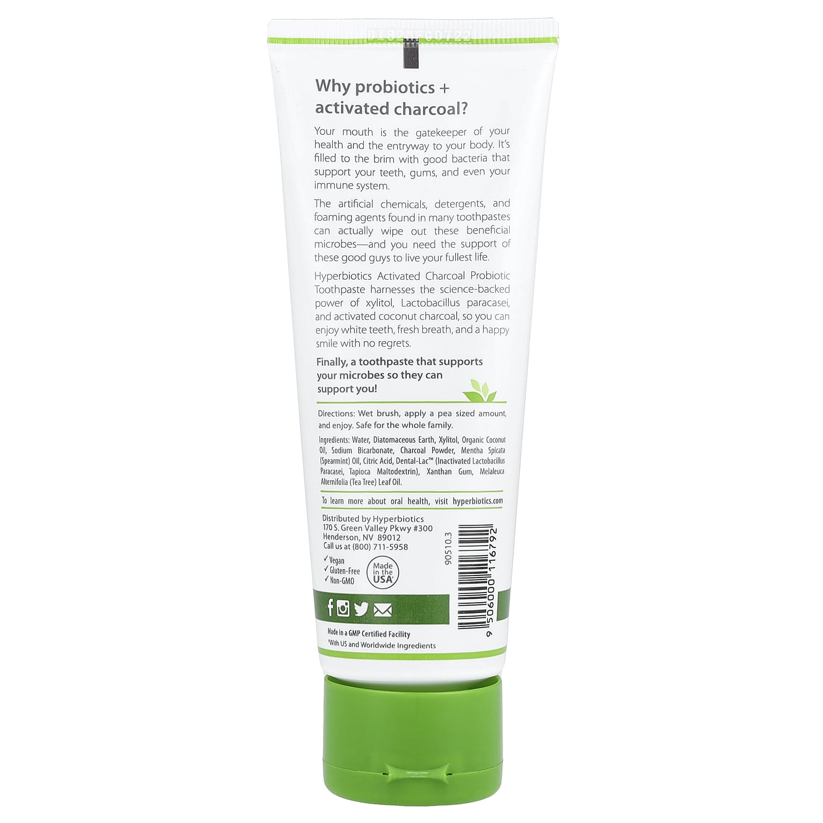 Activated Charcoal Probiotic Toothpaste for Fresh Breath & Whiter Teeth - Hyperbiotics, Spearmint - Image 2