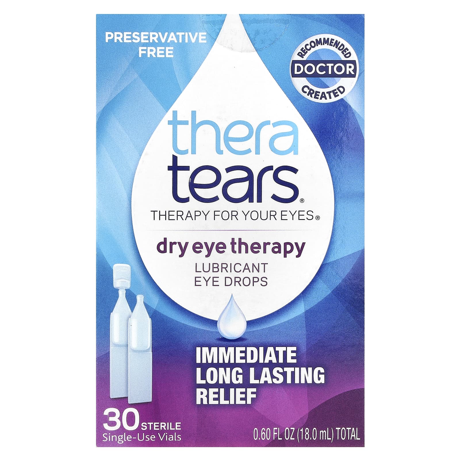 TheraTears, Dry Eye Therapy, Lubricant Eye Drops, 30 Sterile Single-Use Vials - Image 1