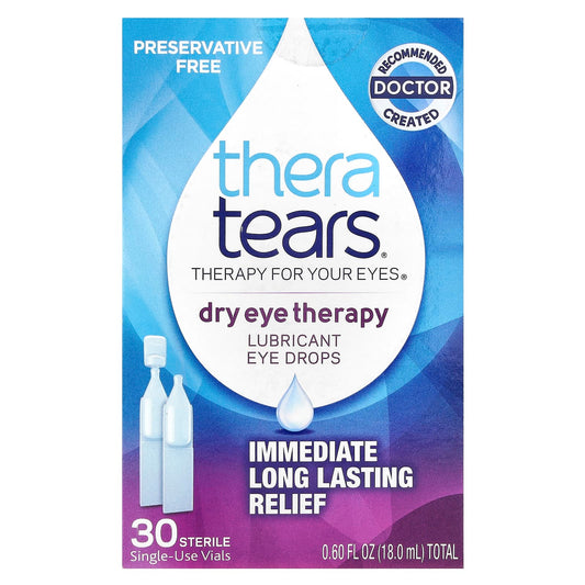 TheraTears, Dry Eye Therapy, Lubricant Eye Drops, 30 Sterile Single-Use Vials - Image 1