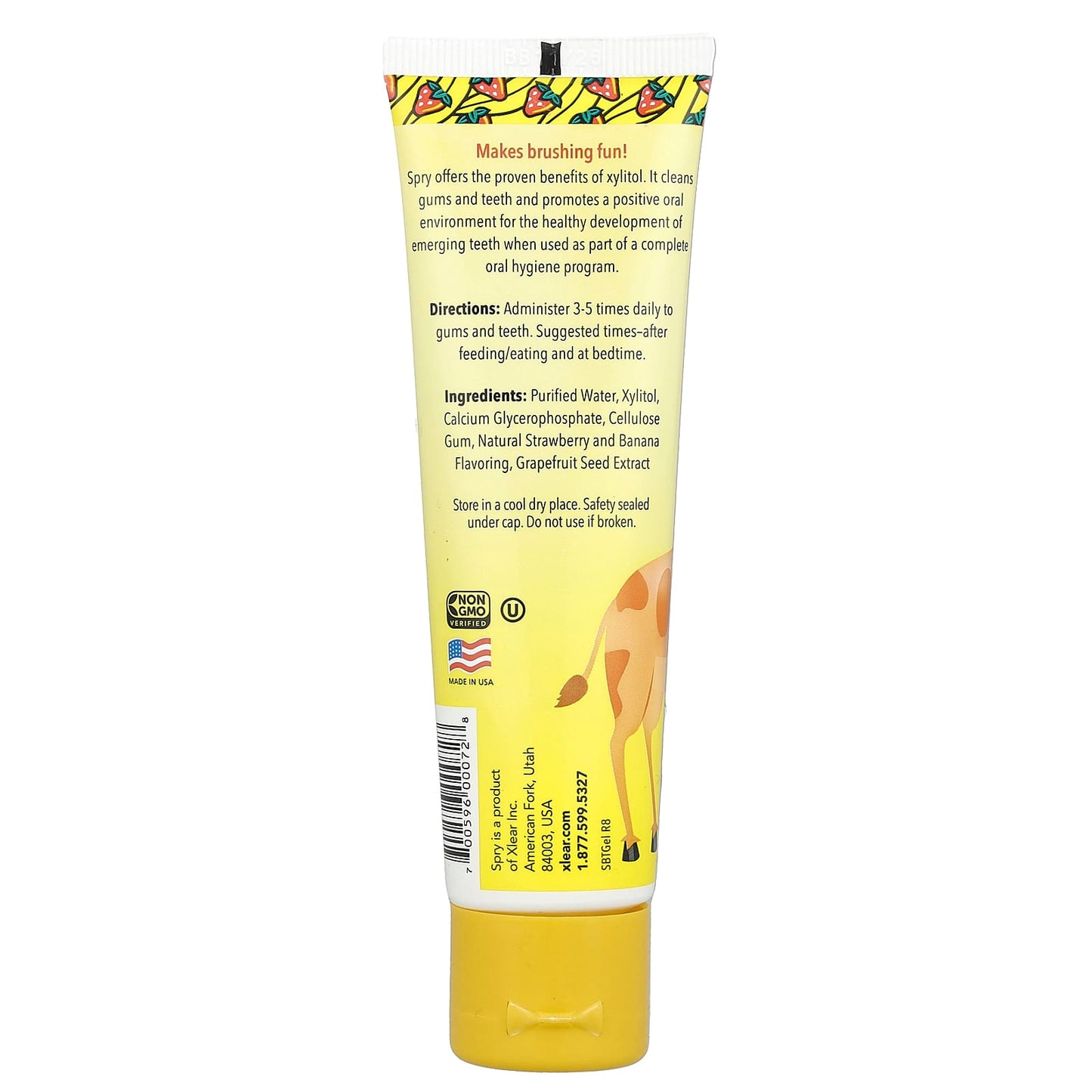 Xlear, Kid's Spry®, Tooth Gel with Xylitol, Age 3 Months and Up, Strawberry Banana, 2 fl oz (60 ml) - Image 2