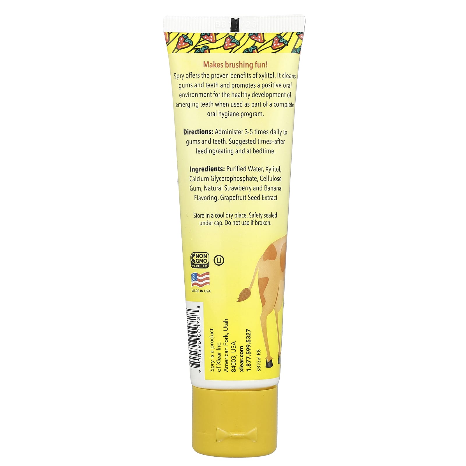 Xlear, Kid's Spry®, Tooth Gel with Xylitol, Age 3 Months and Up, Strawberry Banana, 2 fl oz (60 ml) - Image 2