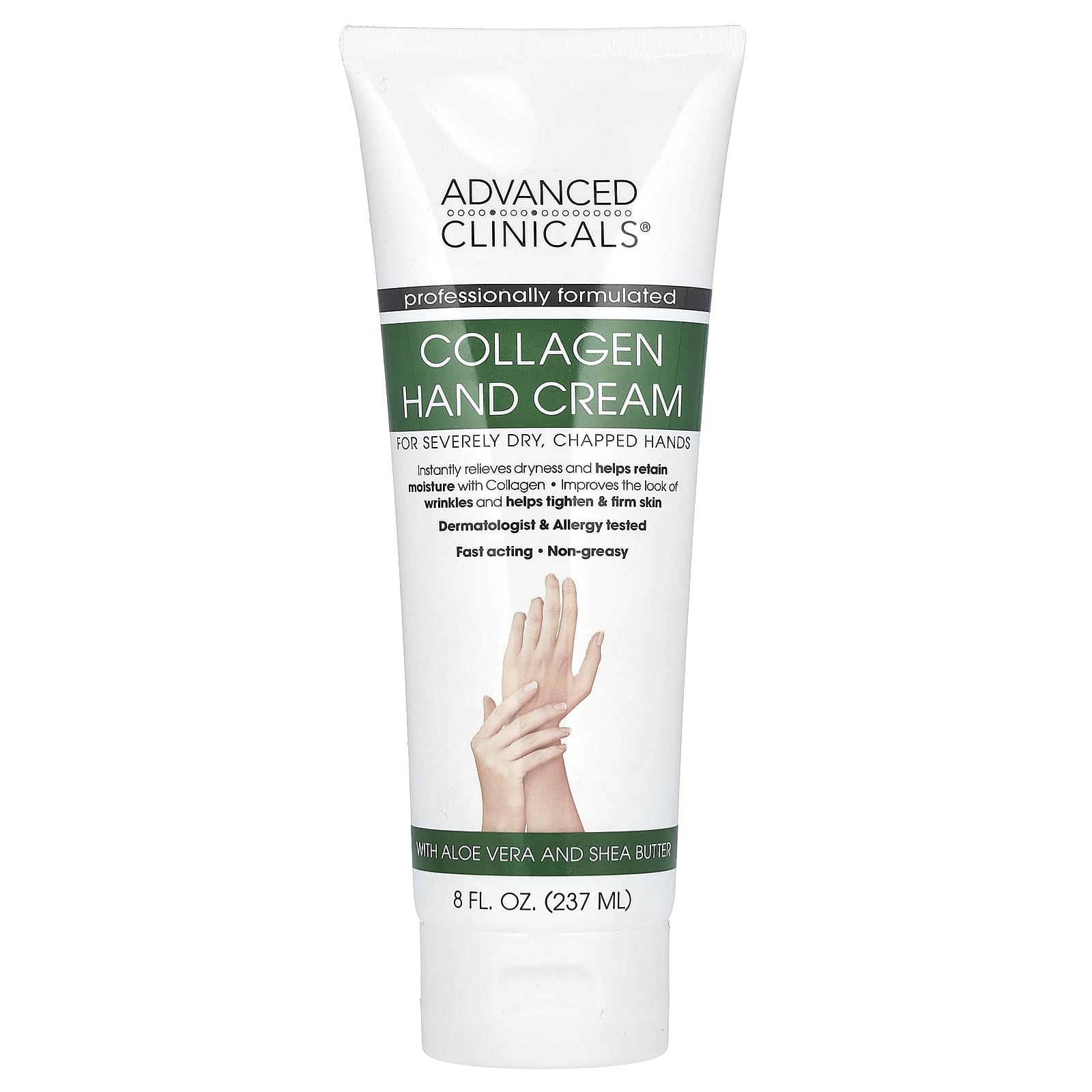 Dry Hands Relief with Advanced Clinicals Collagen Hand Cream 8oz - Image 1