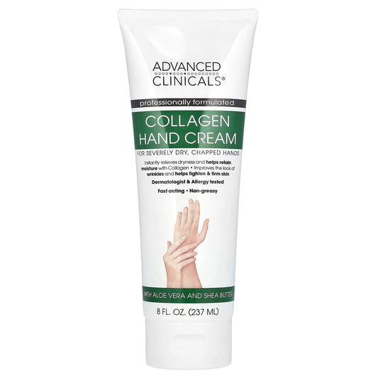 Dry Hands Relief with Advanced Clinicals Collagen Hand Cream 8oz - Image 1