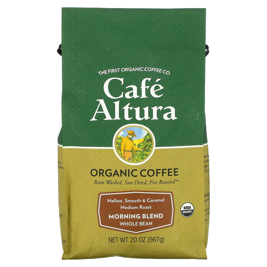 Cafe Altura USDA Organic Morning Blend Whole Bean Coffee, Medium Roast, 20 oz - Image 1