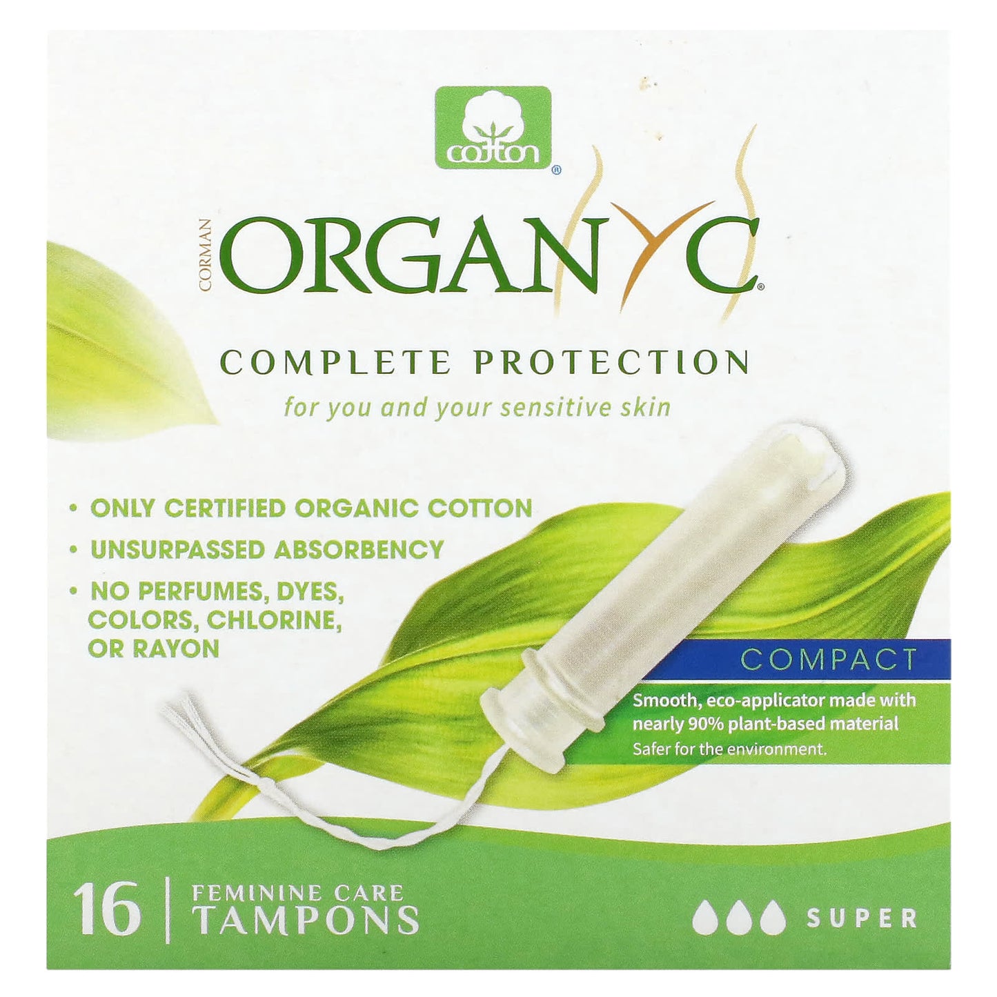 Organyc, Organic Tampons, Compact, Super, 16 Tampons - Image 1