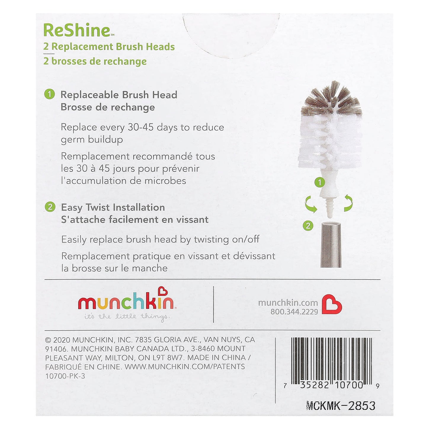 Munchkin, ReShine™, Replacement Brush Heads, 2 Count - Image 2