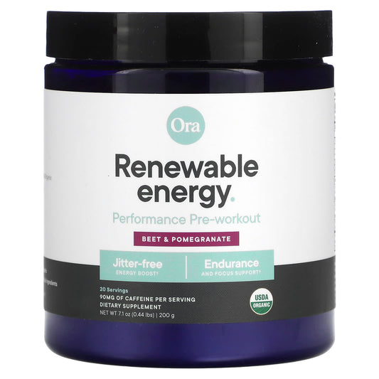 Ora, Renewable Energy, Performance Pre-Workout, Beet & Pomegranate, 0.44 lb (200 g) - Image 1