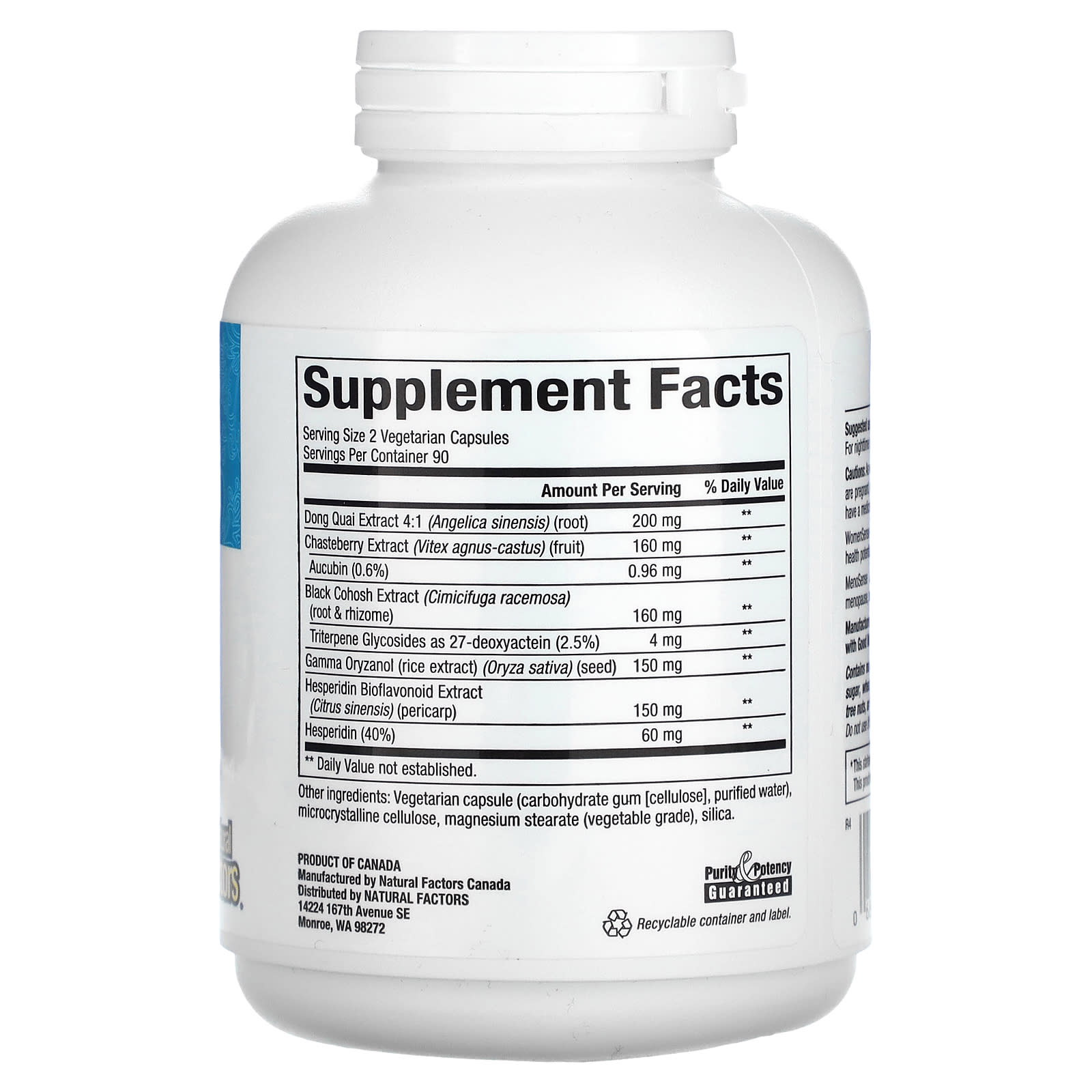 Natural Factors, WomenSense, MenoSense, Menopause Formula, 180 Vegetarian Capsules - Image 2