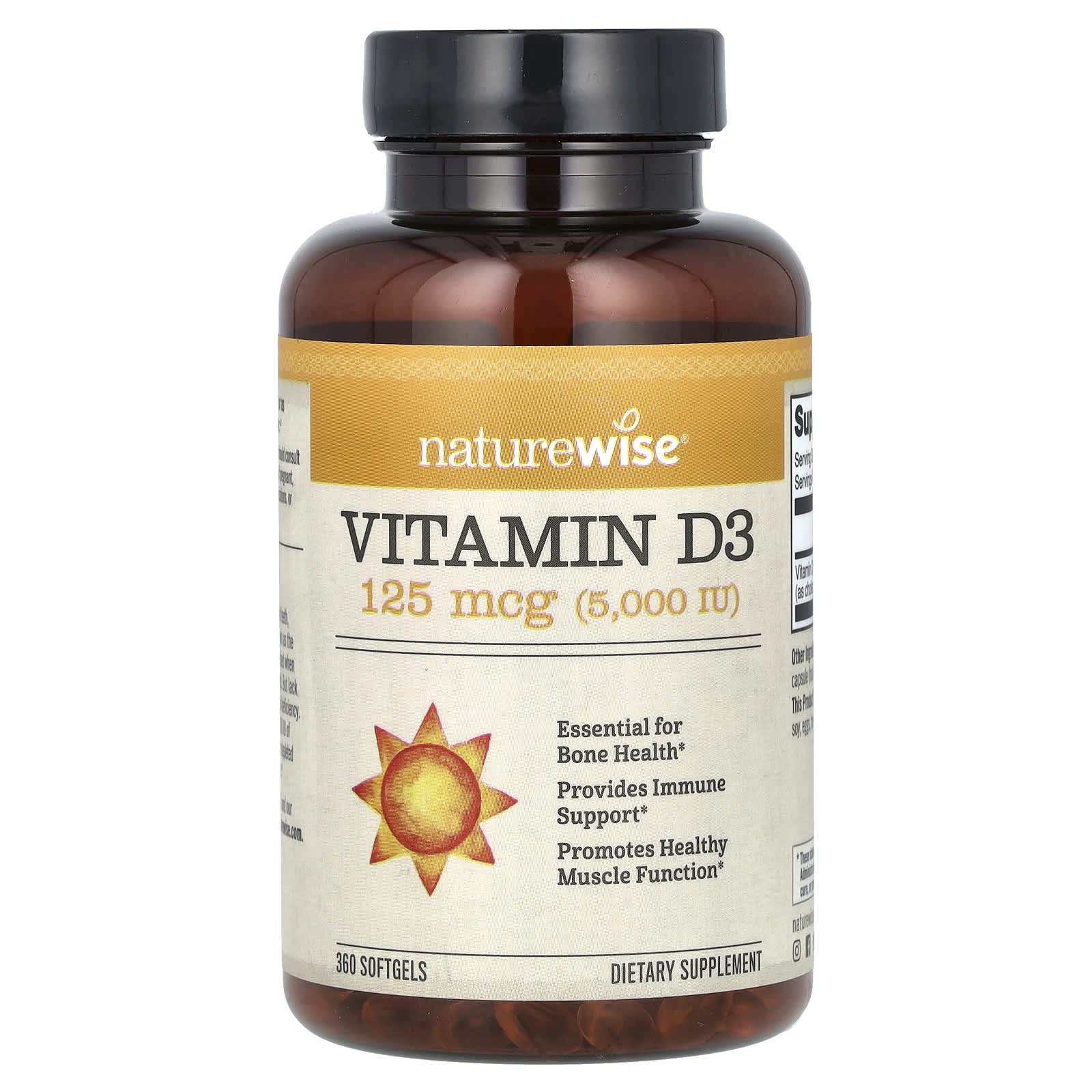 NatureWise, Vitamin D3, 125 mcg (5,000 IU), 360 Softgels - Image 1