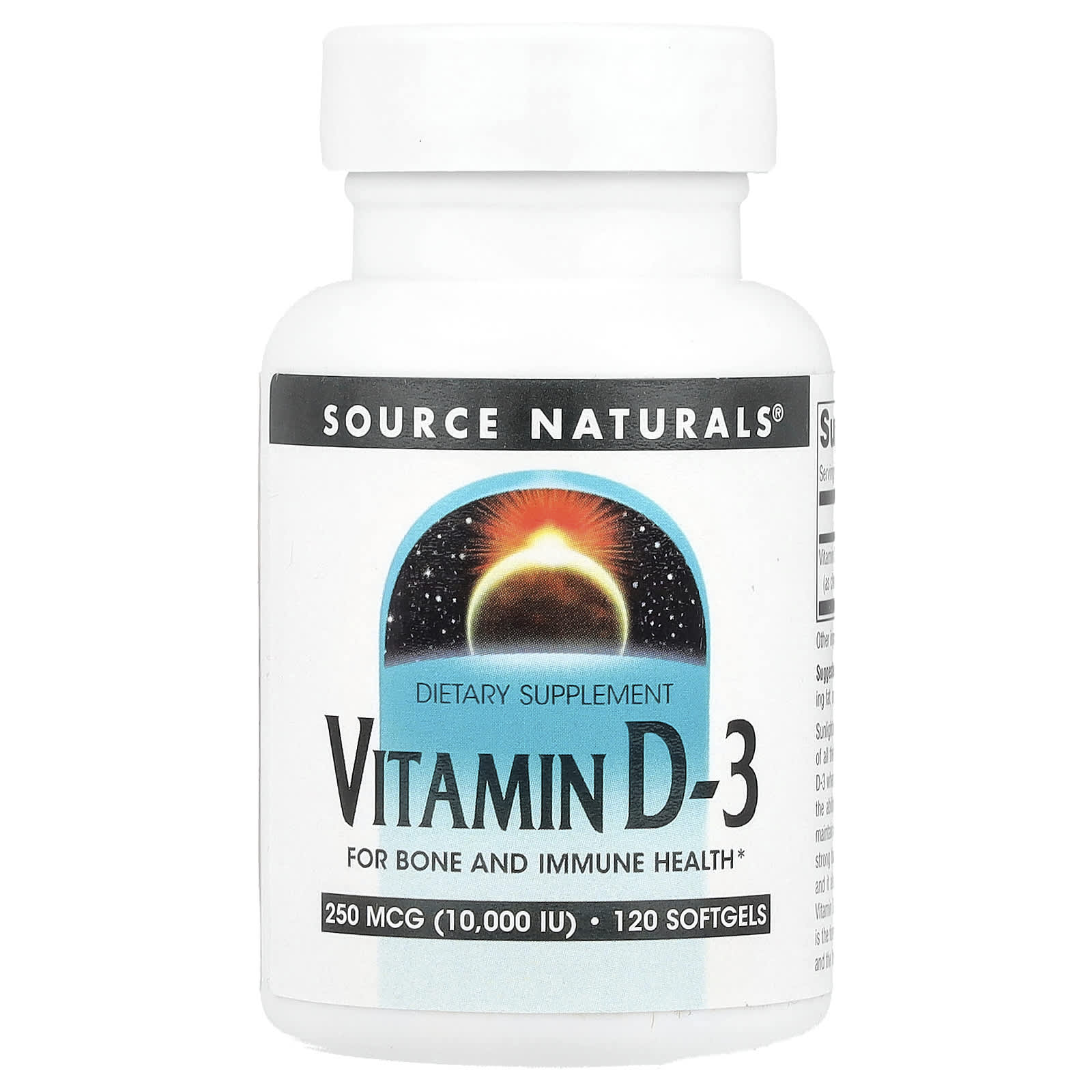 Source Naturals, Vitamin D-3, 250 mcg (10,000 IU), 120 Softgels - Image 1