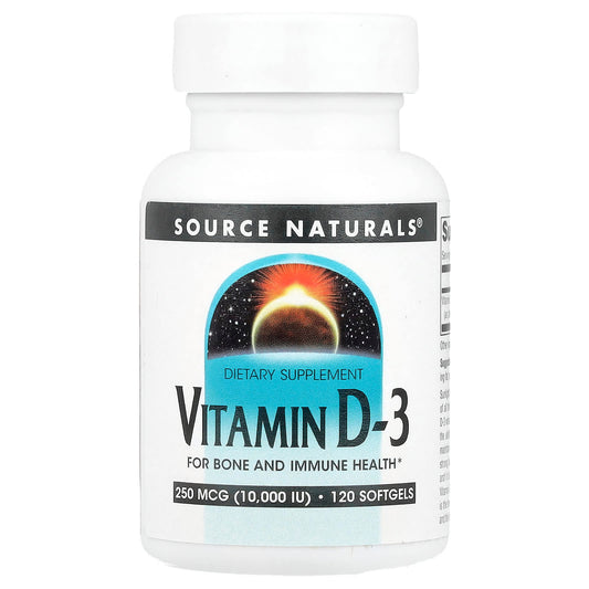 Source Naturals, Vitamin D-3, 250 mcg (10,000 IU), 120 Softgels - Image 1