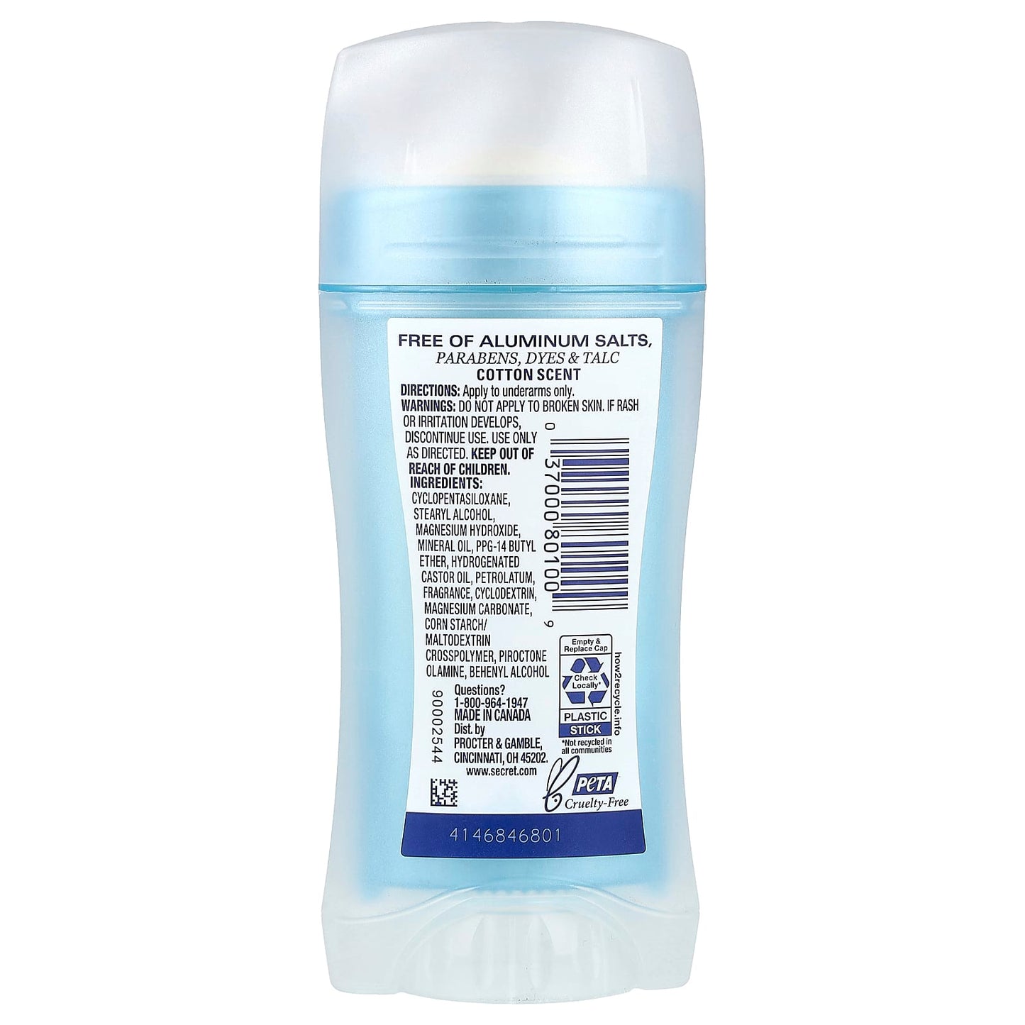 Secret, Aluminum Free Deodorant, Cotton, 2.4 oz (68 g) - Image 2