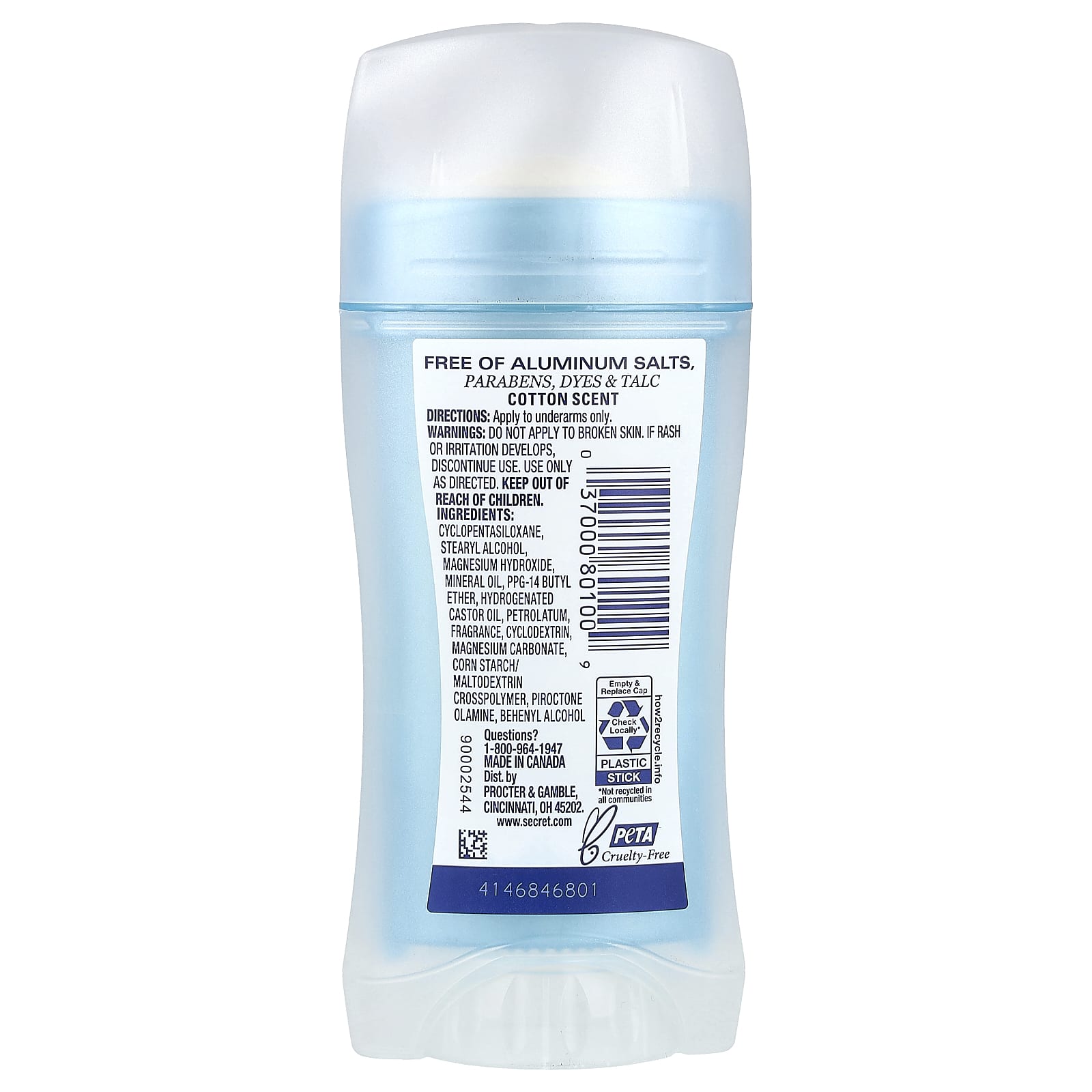 Secret, Aluminum Free Deodorant, Cotton, 2.4 oz (68 g) - Image 2