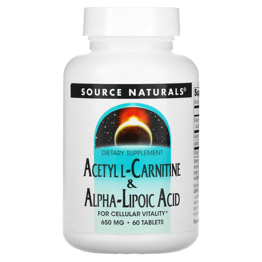 Source Naturals, Acetyl L-Carnitine & Alpha-Lipoic Acid, 650 mg, 60 Tablets - Image 1