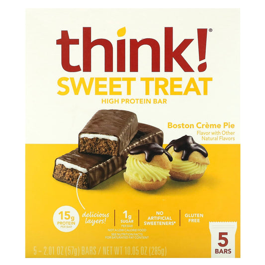 Think !, Sweet Treat, High Protein Bar, Boston Creme Pie, 5 Bars, 2.01 oz (57 g) Each - Image 1