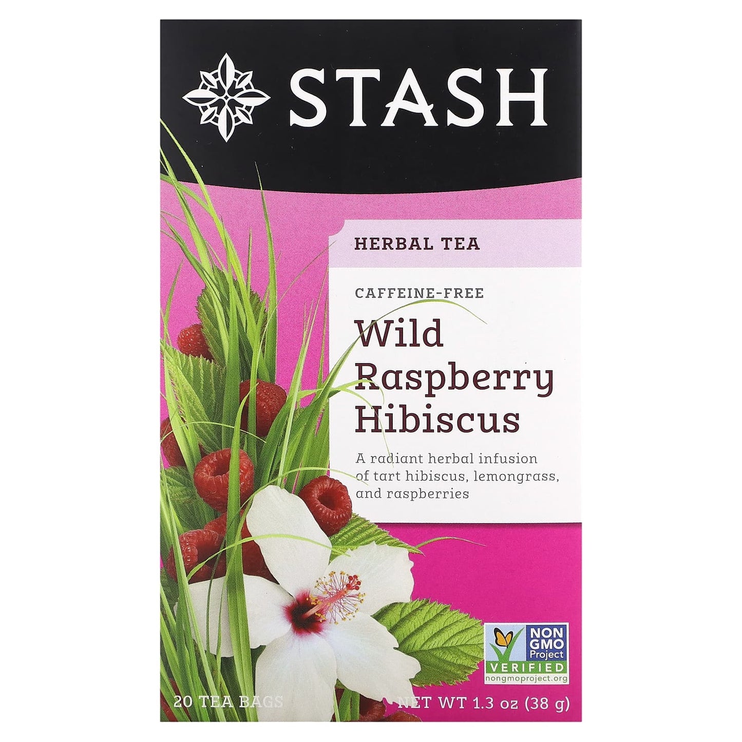 Stash Tea, Herbal Tea, Wild Raspberry Hibiscus, Caffeine Free, 20 Tea Bags,1.3 oz (38 g) - Image 1