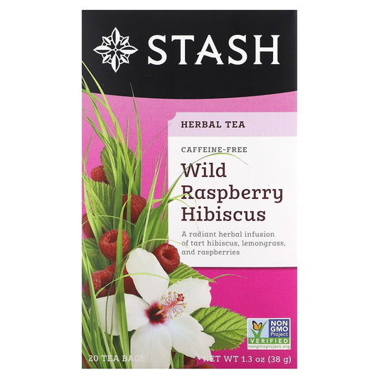 Stash Tea, Herbal Tea, Wild Raspberry Hibiscus, Caffeine Free, 20 Tea Bags,1.3 oz (38 g) - Image 1