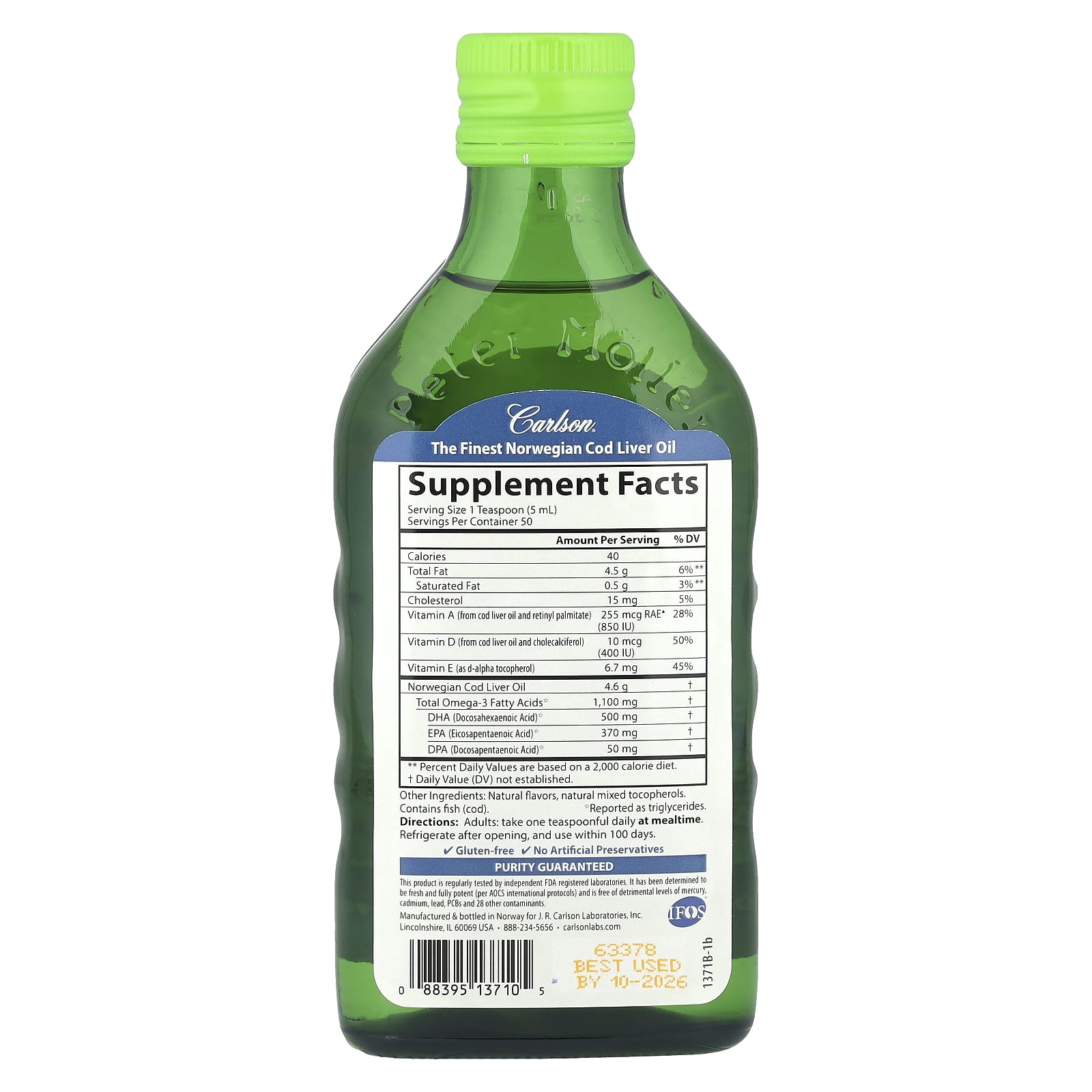 Carlson Cod Liver Oil 1100mg Omega-3s for Heart & Brain Health - Image 2