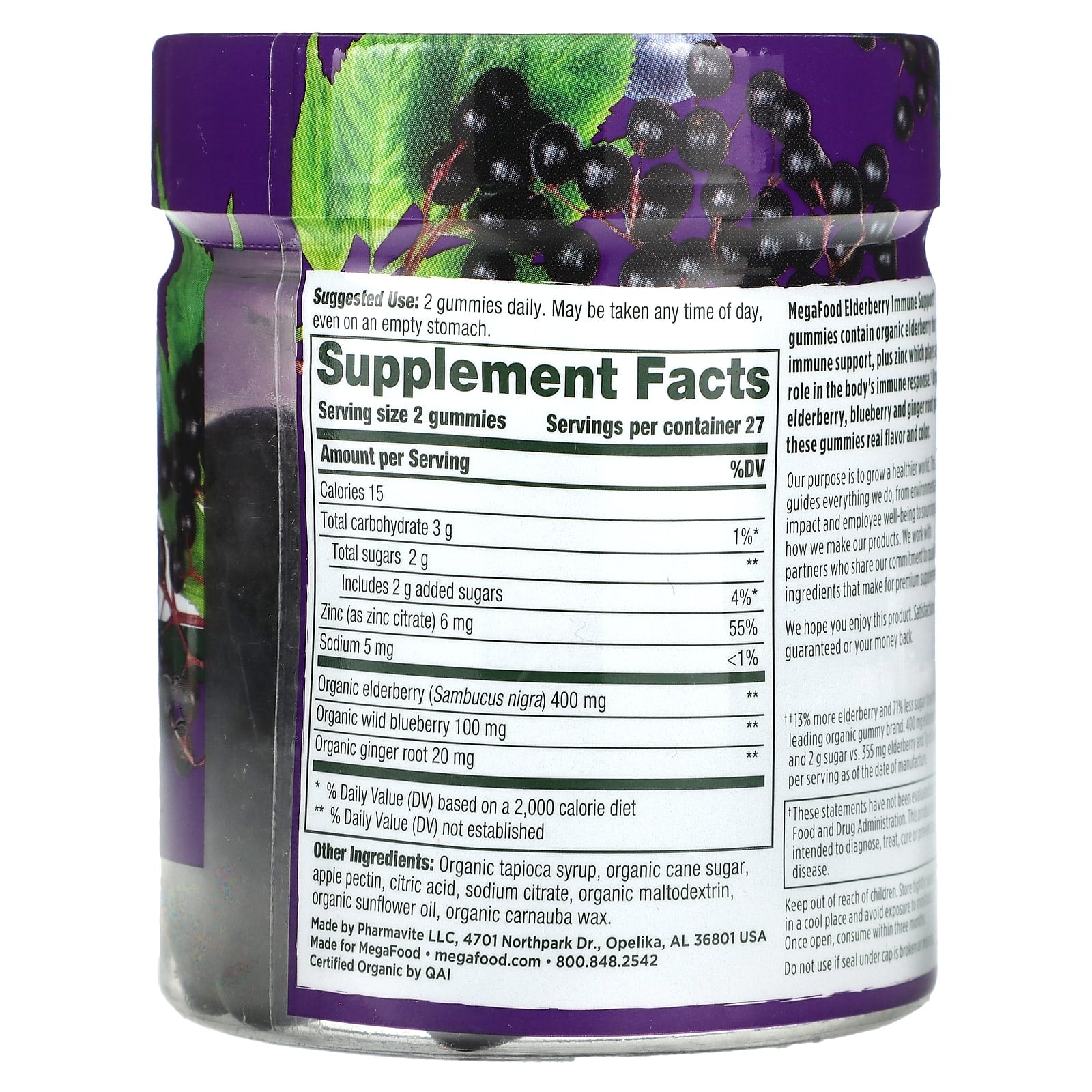 MegaFood, Elderberry Immune Support Gummies, Berry, 54 Gummies - Image 2