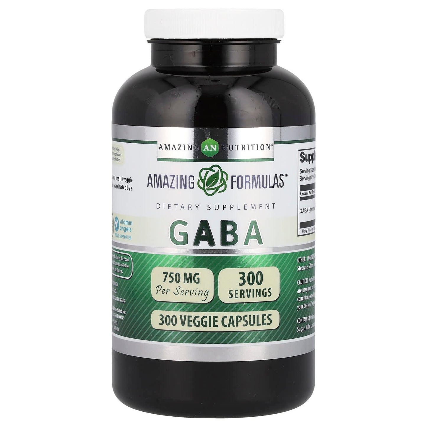 GABA Supplement 750mg, 300 Veggie Capsules for Relaxation & Focus - Image 1