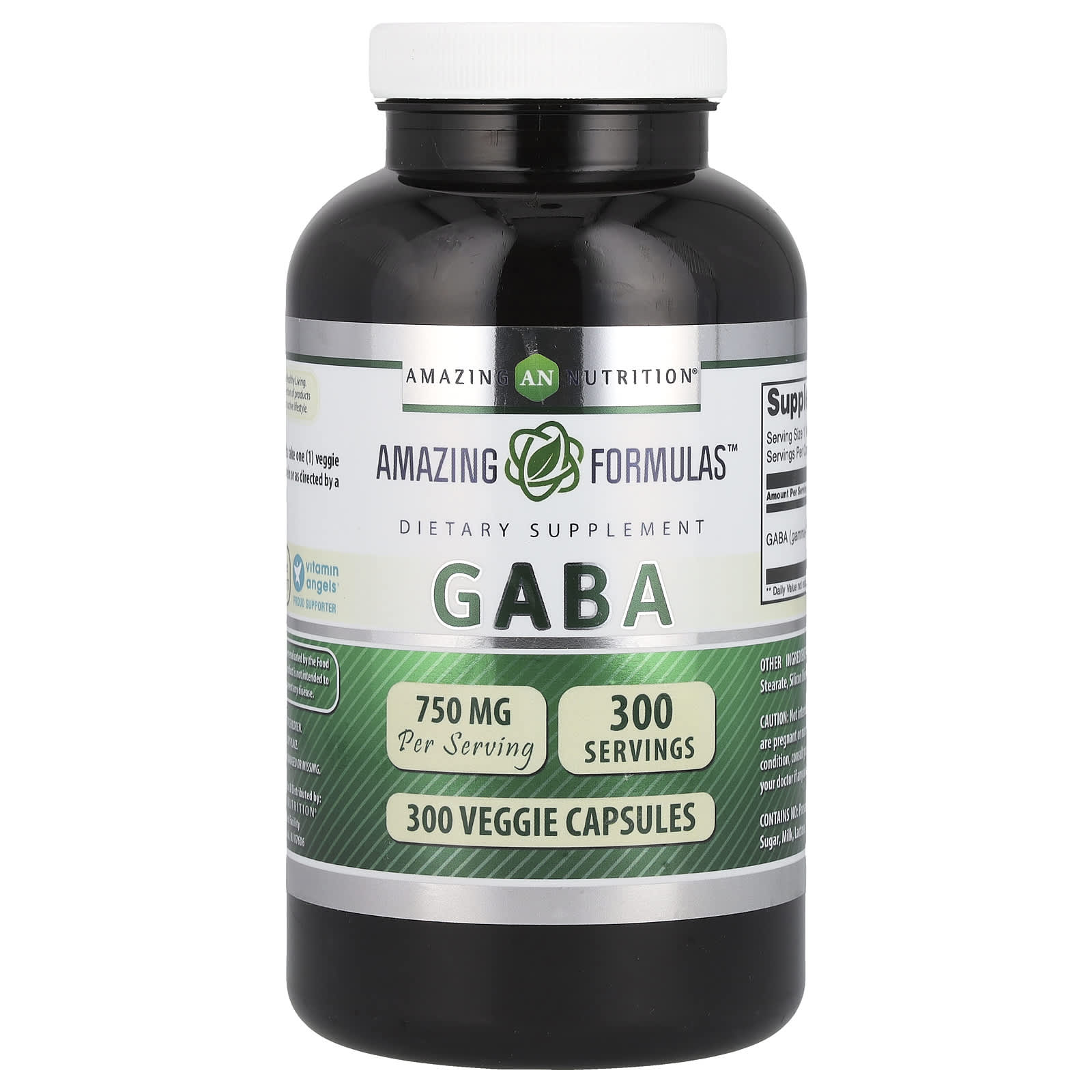 GABA Supplement 750mg, 300 Veggie Capsules for Relaxation & Focus - Image 1