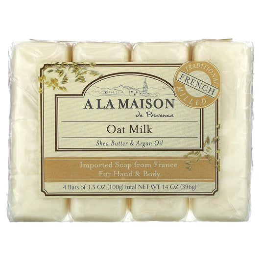 French Milled Soap Bars for Hand & Body, Oat Milk, 4-Pack - Image 1