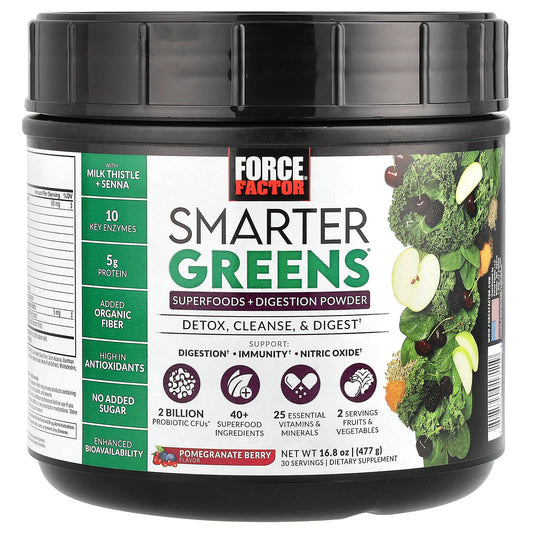 Force Factor Smarter Greens, Superfood Digestion Powder, 16.8 oz - Image 1