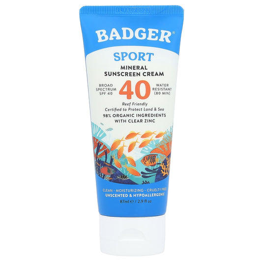 Badger Sport Mineral Sunscreen SPF 40 Unscented 2.9 fl oz - Image 1