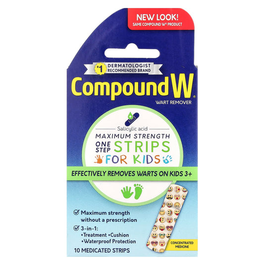 Compound W Wart Remover for Kids, Maximum Strength, 10 Medicated Strips - Image 1