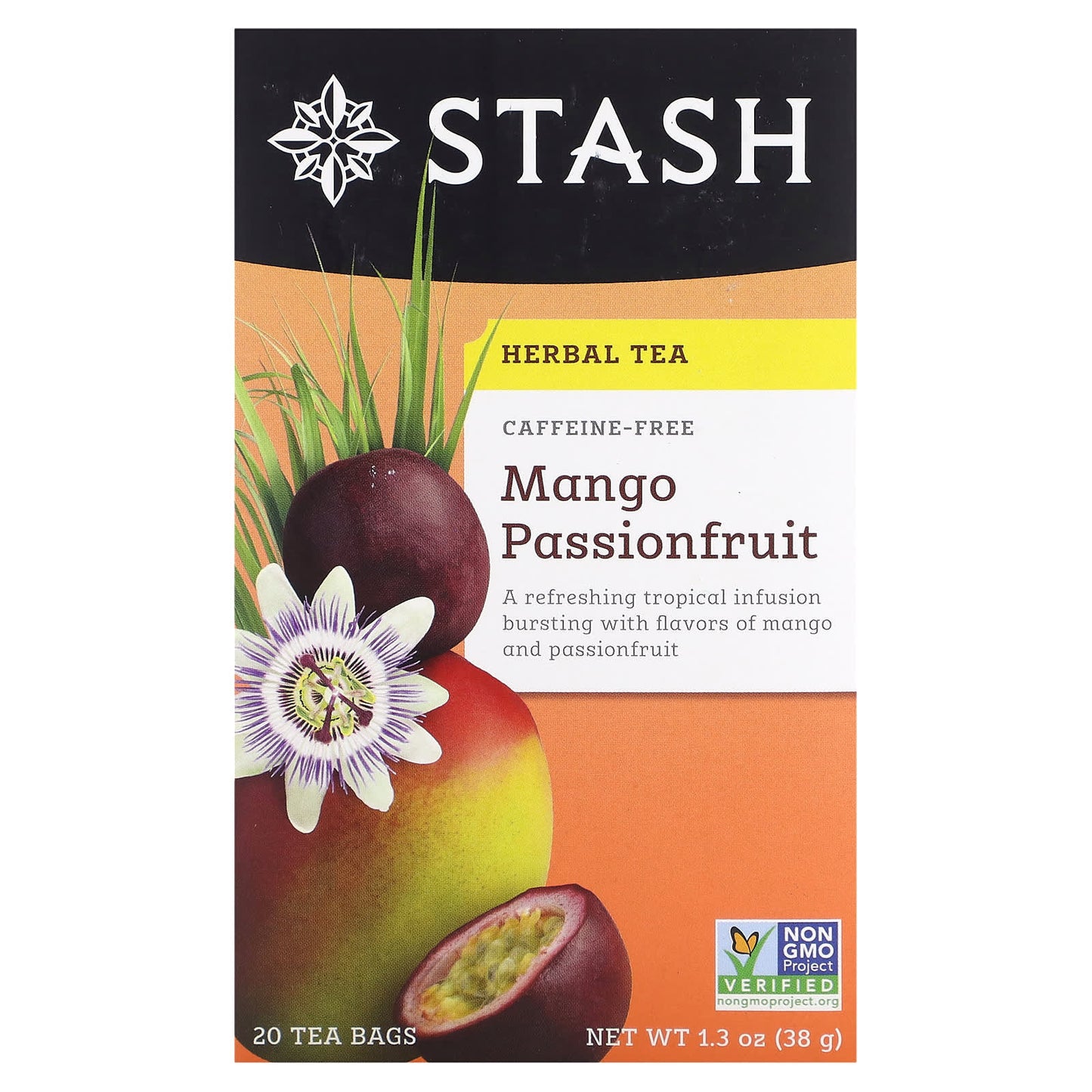 Stash Tea, Herbal Tea, Mango Passionfruit, Caffeine Free, 20 Tea Bags, 1.3 oz (38 g) - Image 1