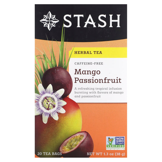 Stash Tea, Herbal Tea, Mango Passionfruit, Caffeine Free, 20 Tea Bags, 1.3 oz (38 g) - Image 1