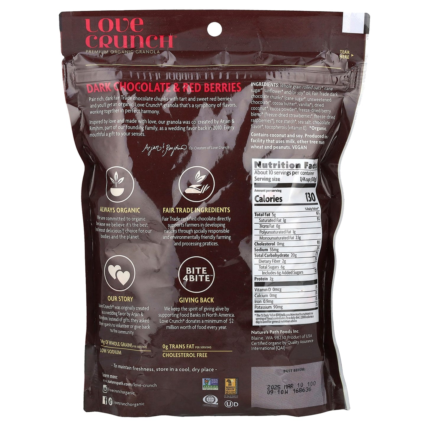 Nature's Path, Love Crunch®, Premium Organic Granola, Dark Chocolate & Red Berries, 11.5 oz (325 g) - Image 2