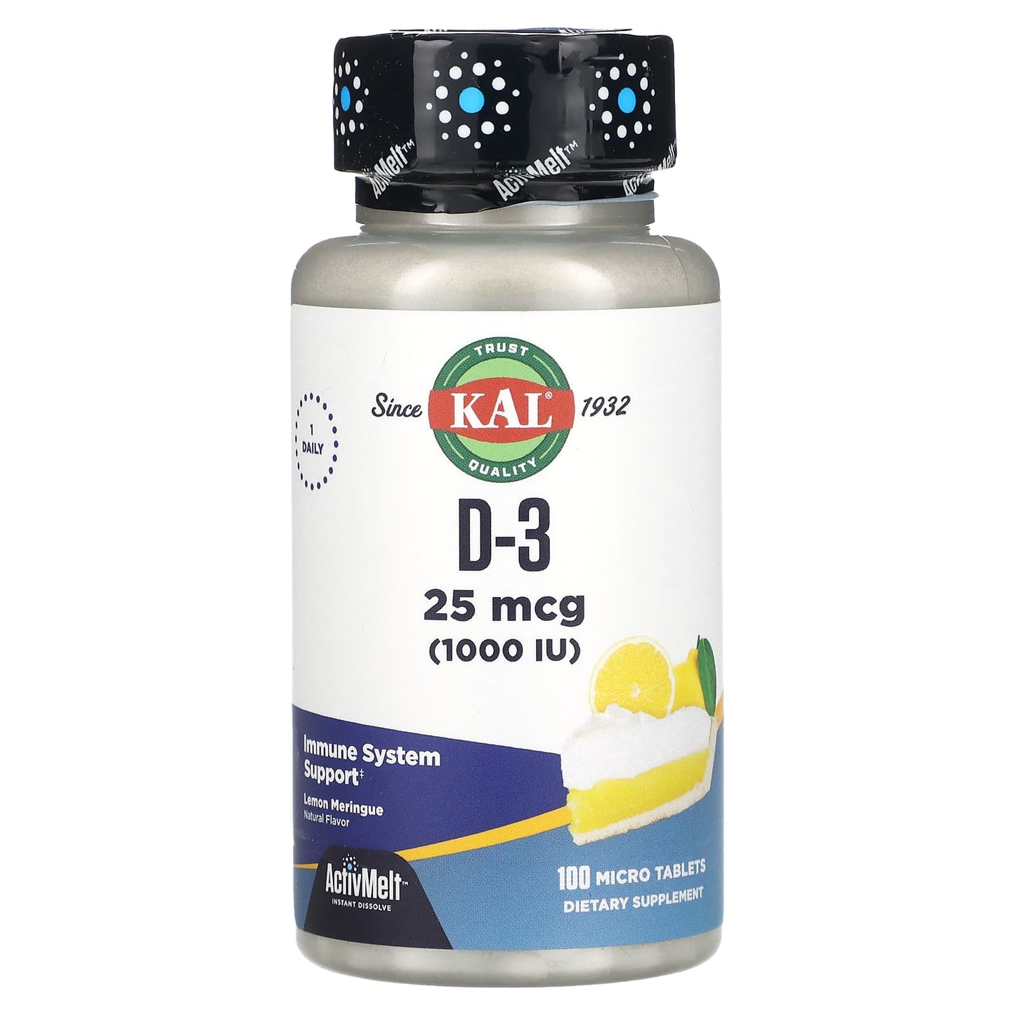 KAL, D-3, Lemon Meringue, 25 mcg (1,000 IU), 100 Micro Tablets - Image 1