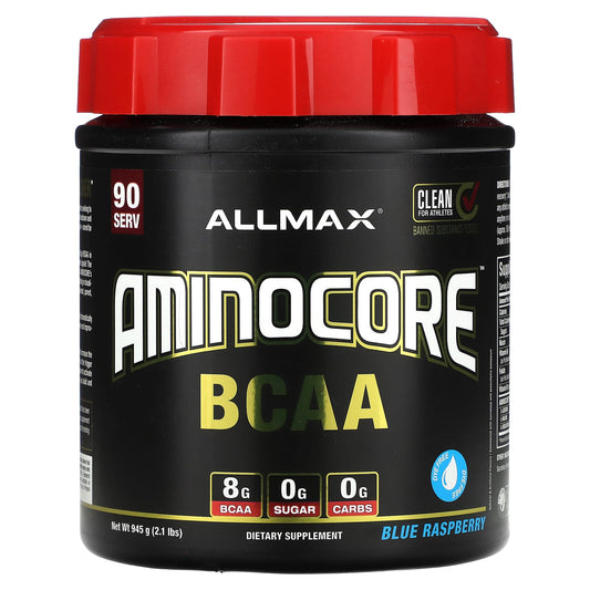 ALLMAX AMINOCORE BCAA, Blue Raspberry, 2.1 lbs (945g) for Muscle Recovery - Image 1