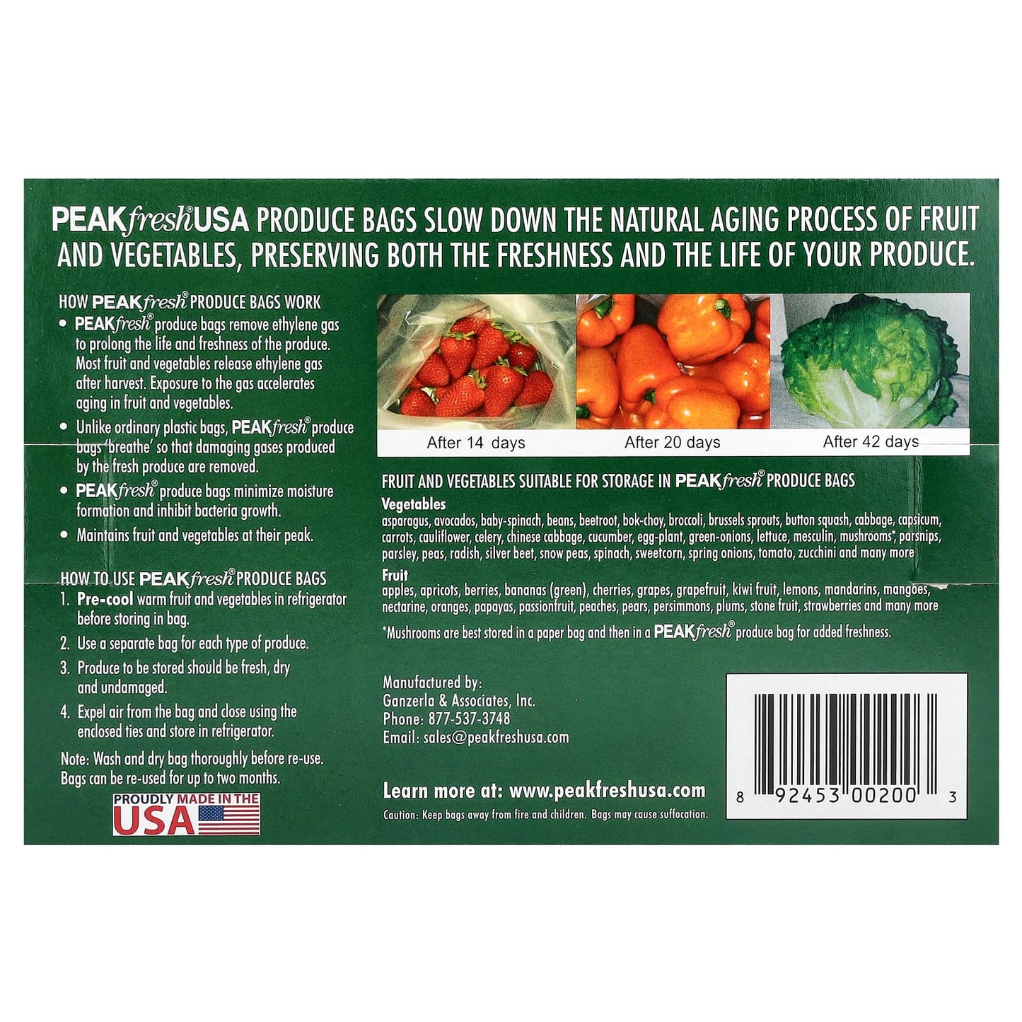 PEAKfresh USA, Produce Bags with Twist Ties, 10 Re-Usable Bags - Image 2