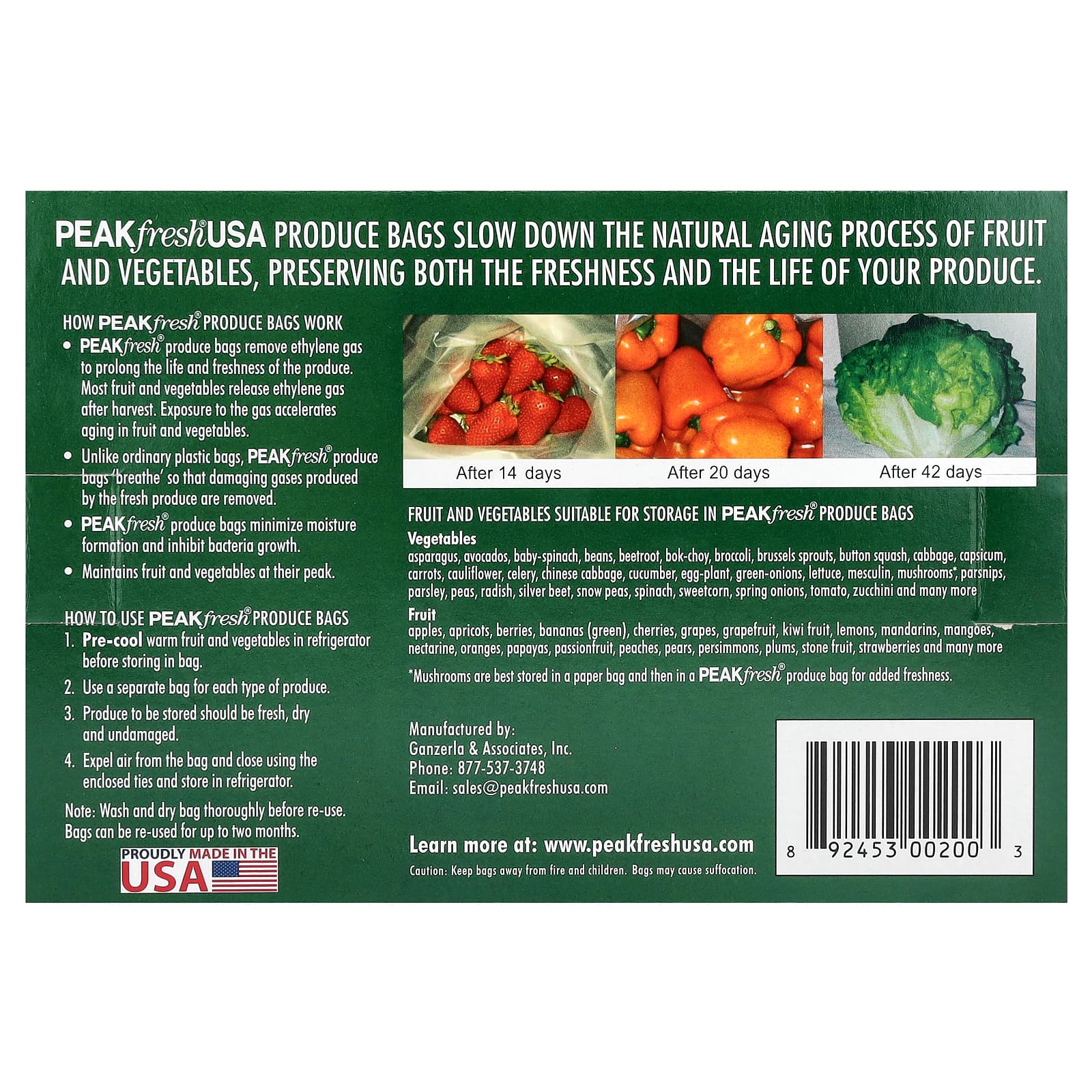 PEAKfresh USA, Produce Bags with Twist Ties, 10 Re-Usable Bags - Image 2