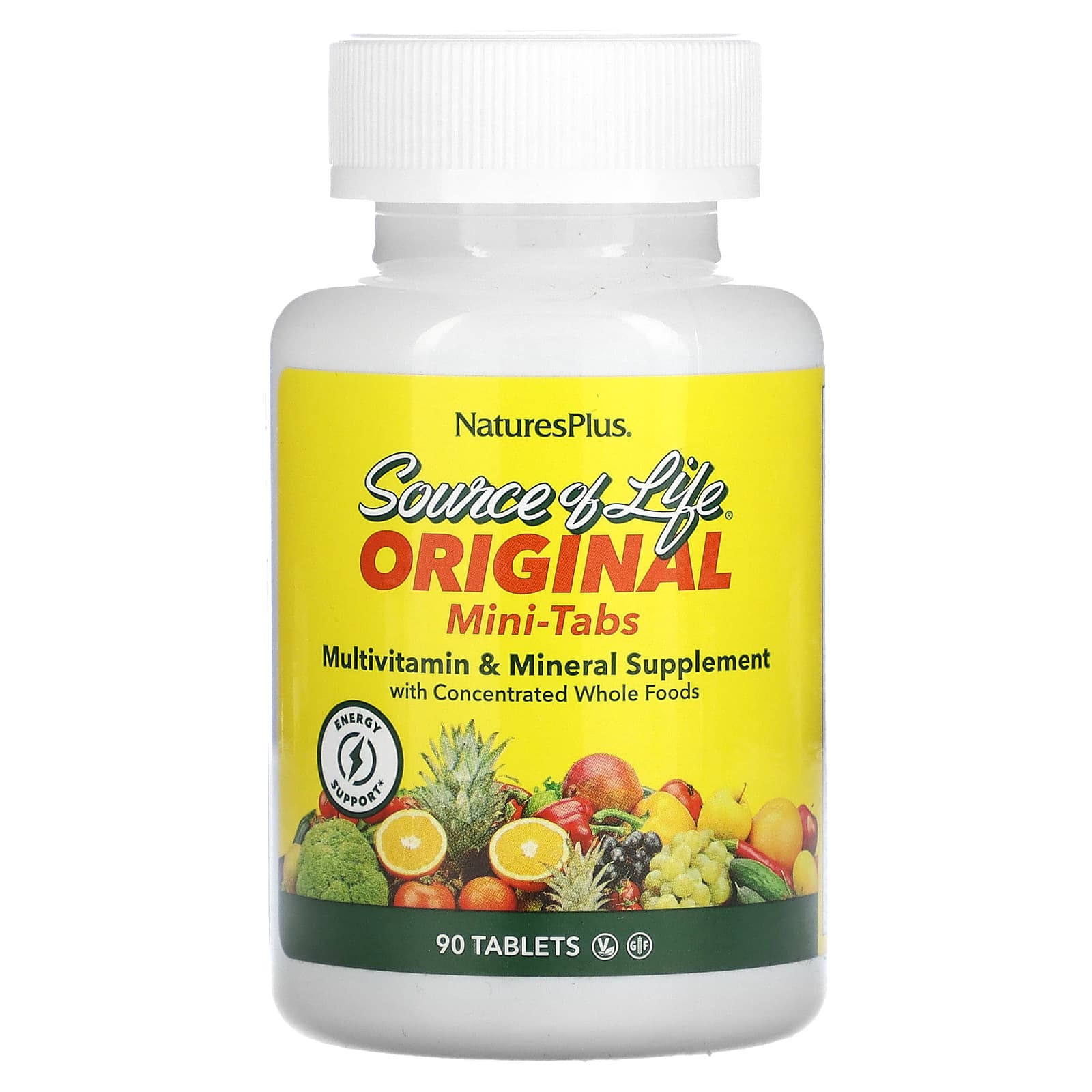 NaturesPlus, Source of Life, Original Mini-Tabs, Multi-Vitamin & Mineral Supplement with Concentrated Whole Food , 90 Tablets - Image 1