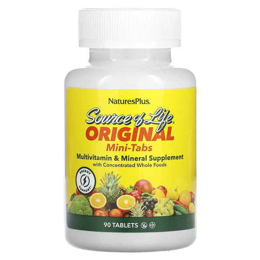 NaturesPlus, Source of Life, Original Mini-Tabs, Multi-Vitamin & Mineral Supplement with Concentrated Whole Food , 90 Tablets - Image 1