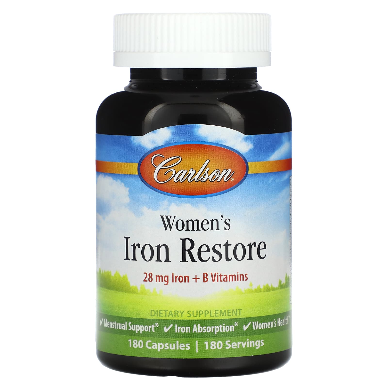 Carlson Women's Iron Restore 180 Capsules for Menstrual Support - Iron Absorption Supplement - Image 1