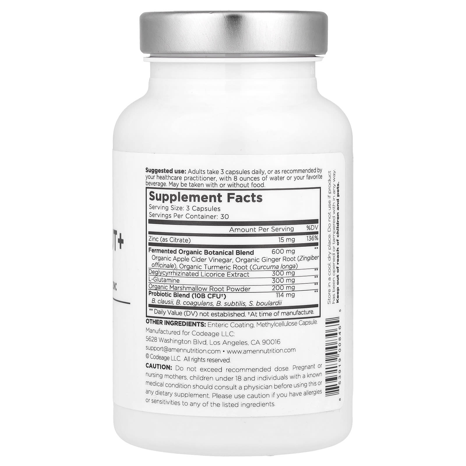 CodeAge Leaky Gut+ Support Supplement, 90 Vegan Capsules - Image 2