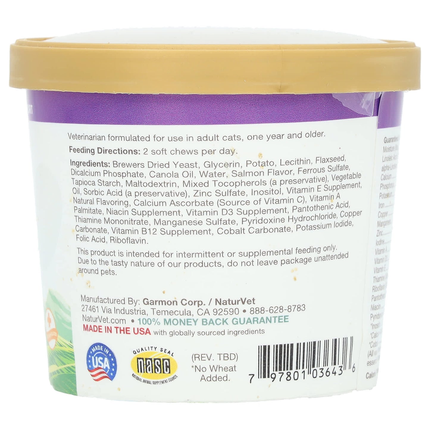 NaturVet, VitaPet Adult, Daily Vitamins + Omegas, For Cats, 60 Soft Chews, 3.1 oz (90 g) - Image 2