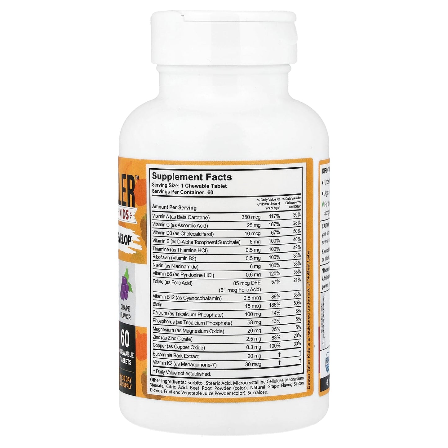 NuBest, Doctor Taller™, For Kids Ages 2-9 Years, Grape, 60 Chewable Tablets - Image 2