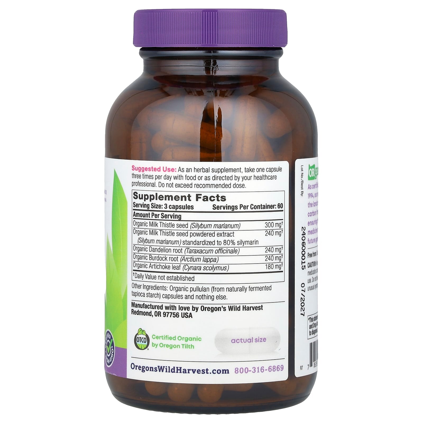 Oregon's Wild Harvest, Organic Milk Thistle Dandelion, 180 Vegan Capsules - Image 2
