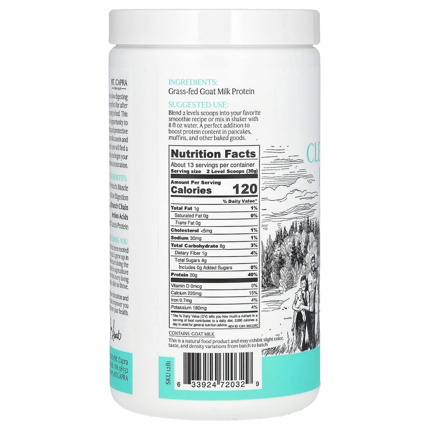 Mt. Capra, Clean Whole Protein, Unsweetened, 14.1 oz (400 g) - Image 2