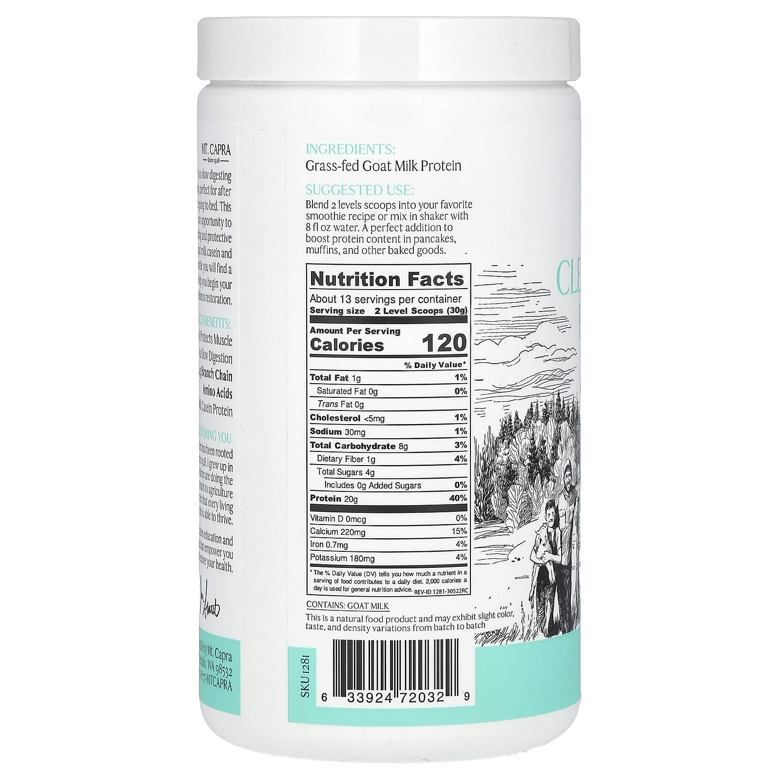 Mt. Capra, Clean Whole Protein, Unsweetened, 14.1 oz (400 g) - Image 2