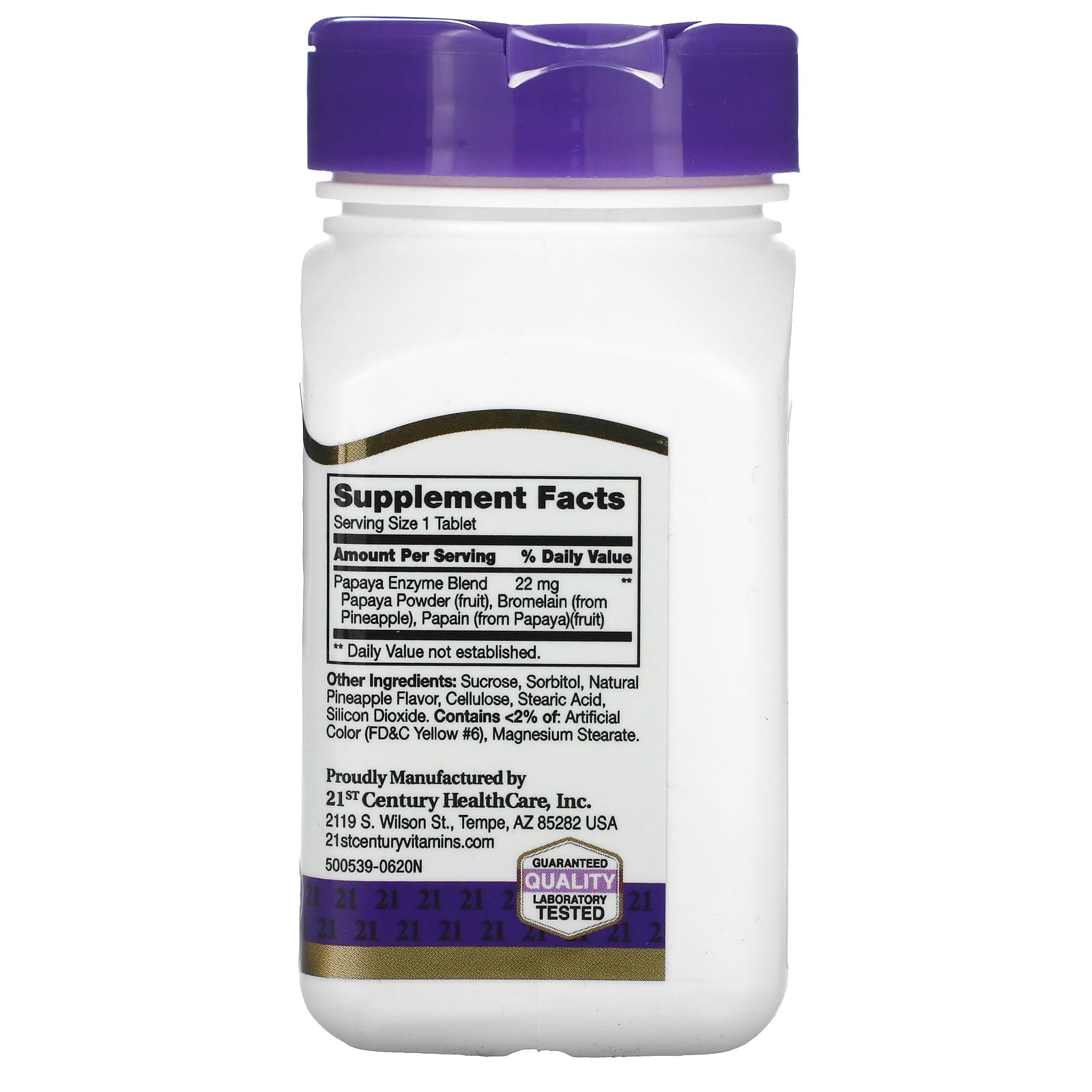 21st Century Papaya Enzyme Chewable Tablets - 100 Count Digestive Support - Image 2