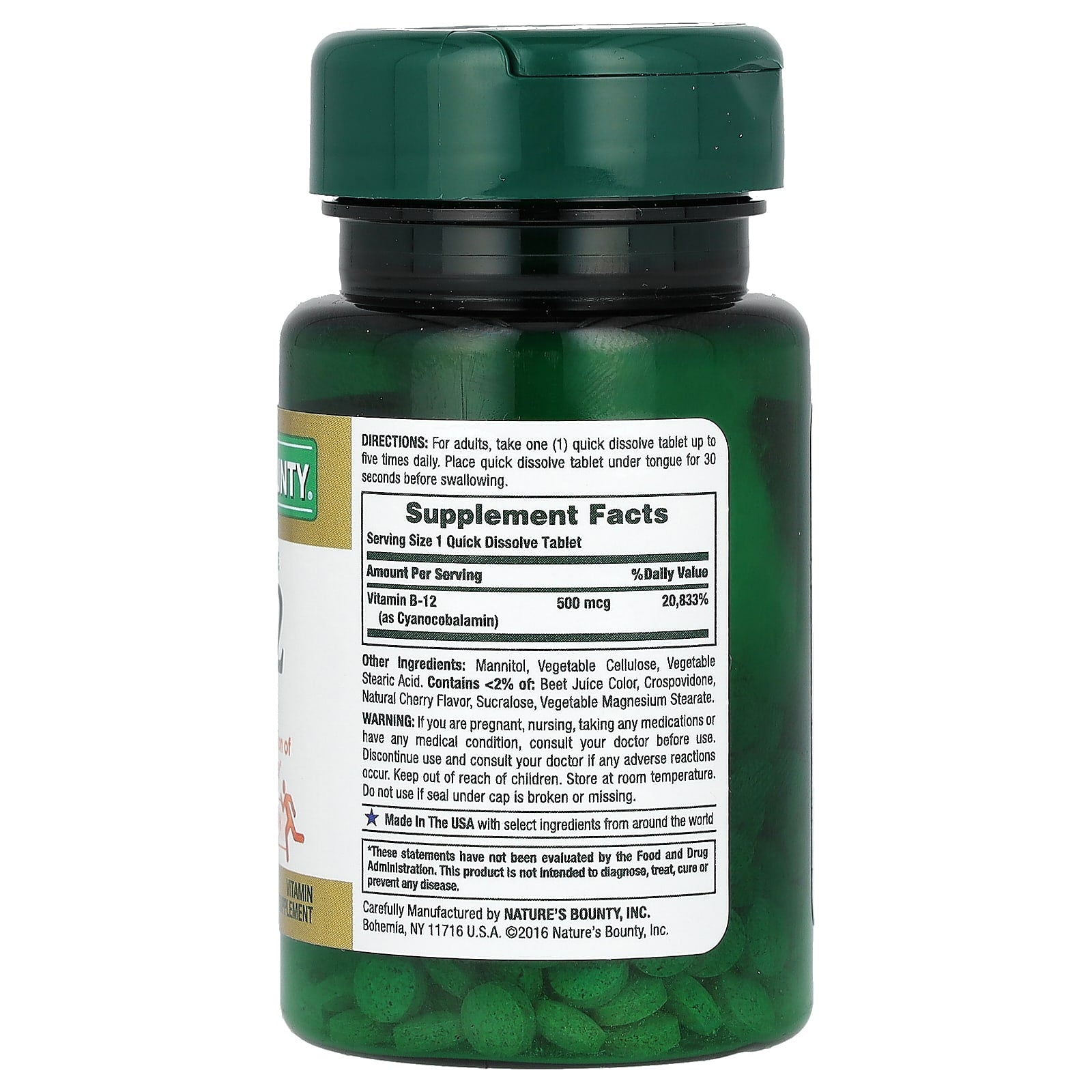 Nature's Bounty, Vitamin B-12, Natural Cherry, 500 mcg, 100 Quick Dissolve Tablets - Image 2
