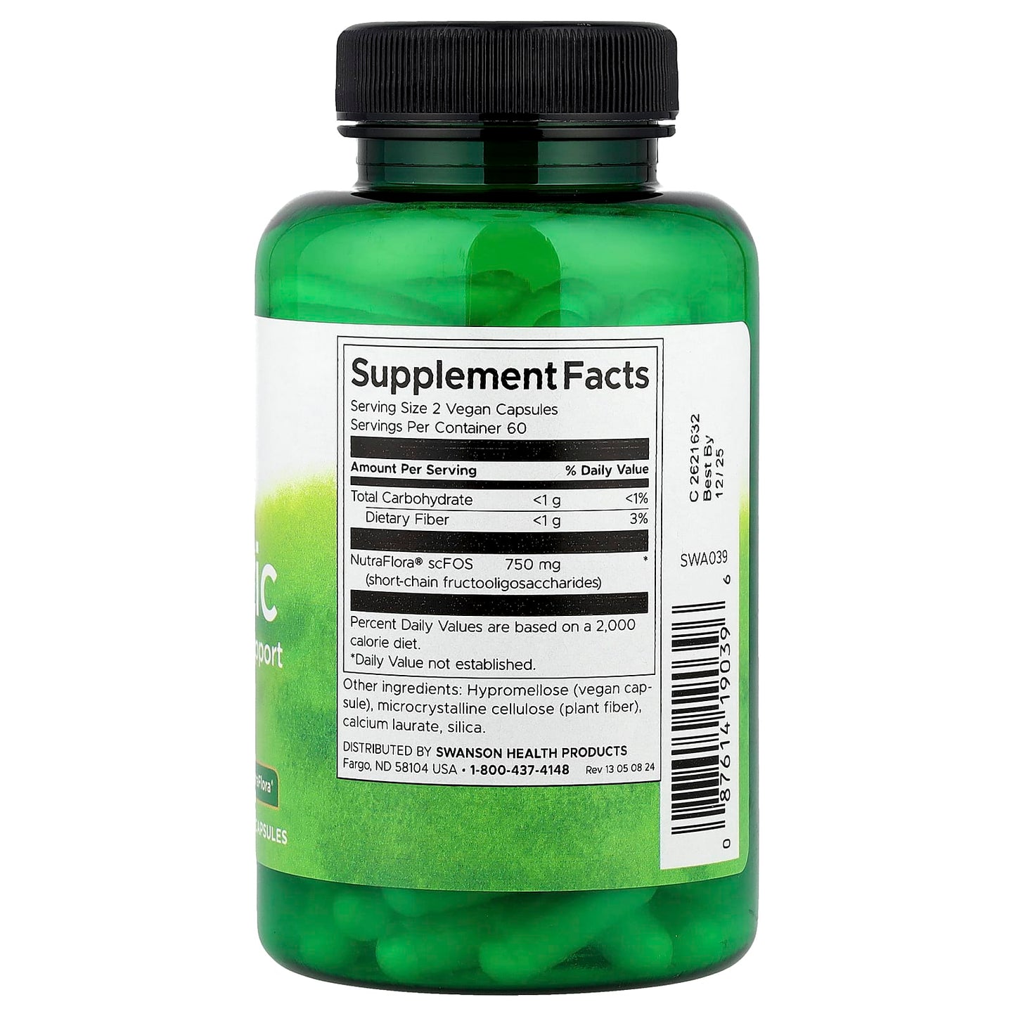 Swanson, Prebiotic for Friendly Flora Support, 120 Vegan Capsules (375 mg per Capsule) - Image 2