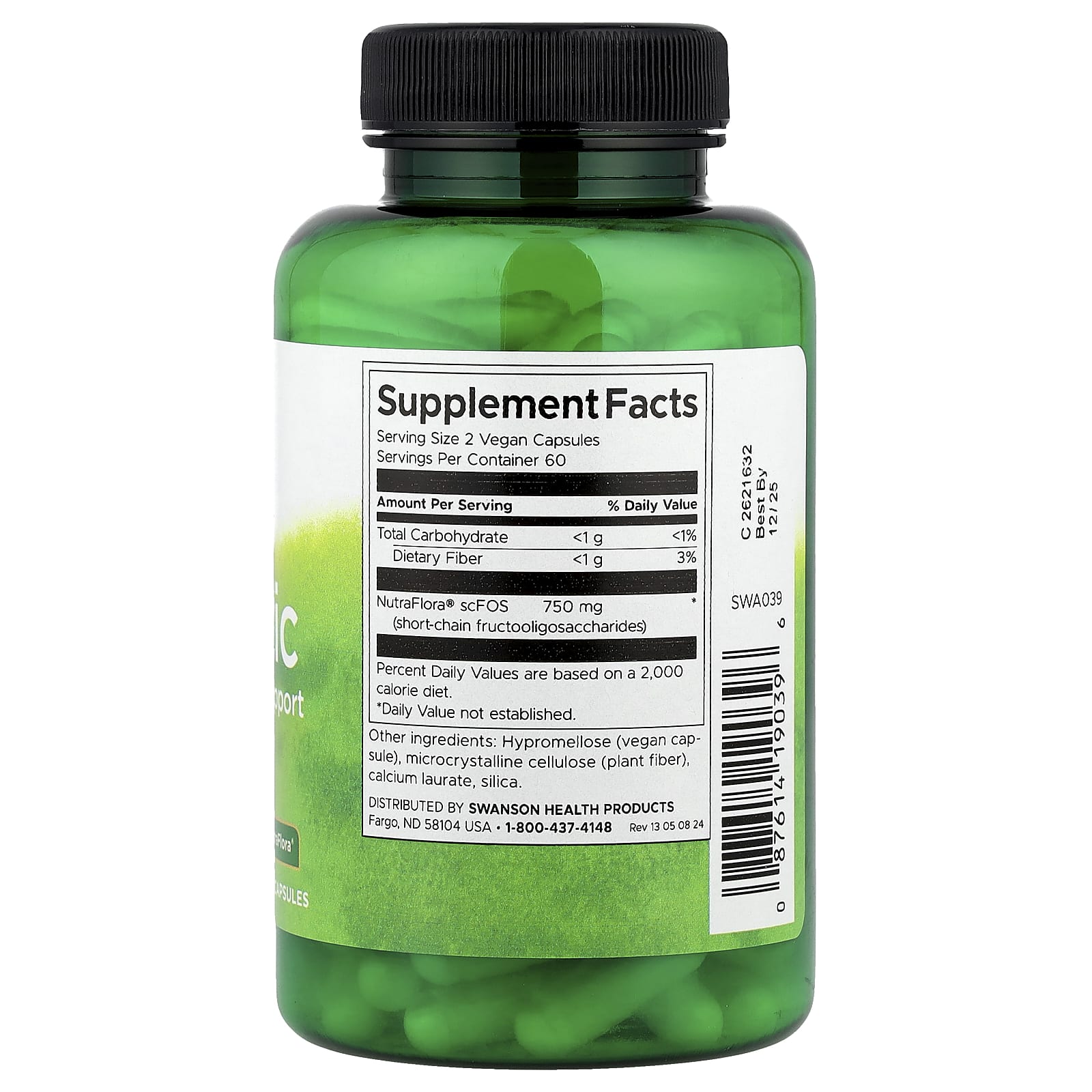 Swanson, Prebiotic for Friendly Flora Support, 120 Vegan Capsules (375 mg per Capsule) - Image 2